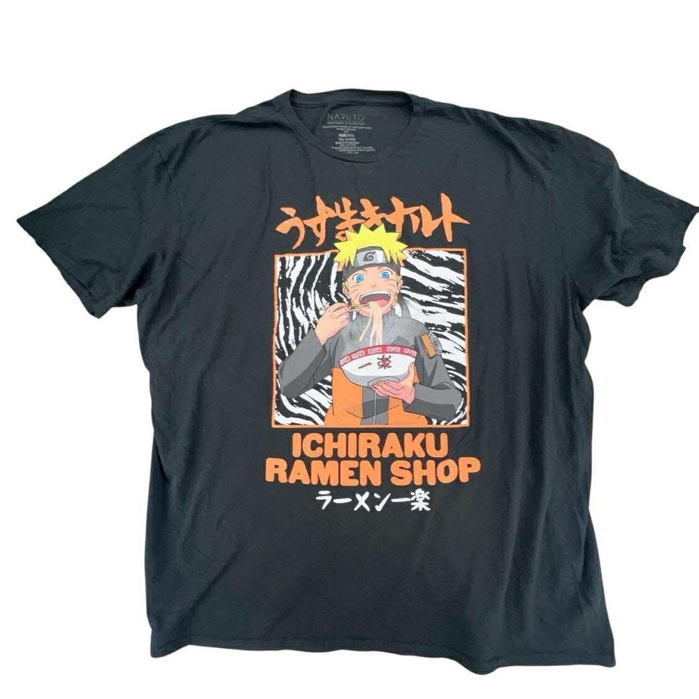 Naruto Shippuden Ichiraku Ramen Shop Black Graphic Print T-Shirt Anime 3XL‎